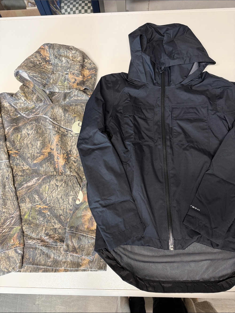 Men's Black Hooded Raincoat - Tech Shell Water-Resistant Jacket
